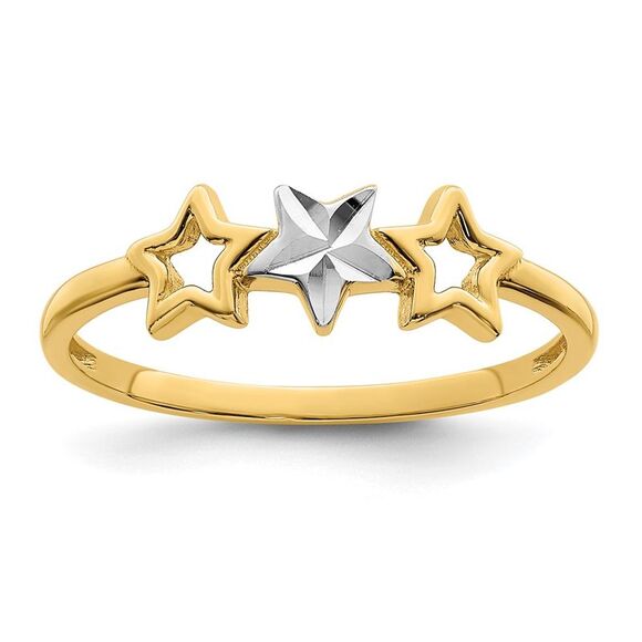 Kazi Luxury 14k Yellow Gold w/Rhodium 3-star Ring